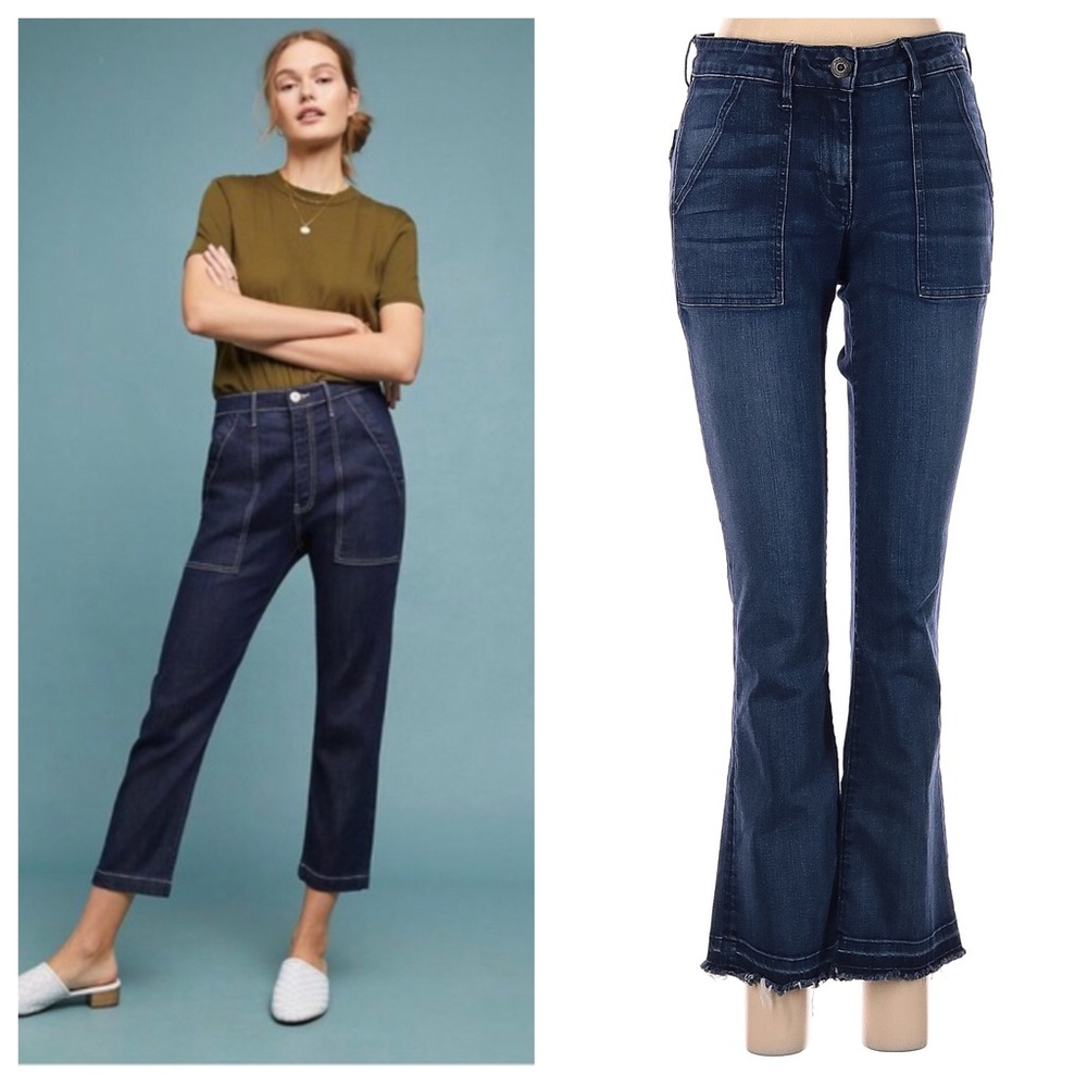 Anthropologie 3x1 Mid Rise Cargo pocket Cropped kick boot Jeans Size 26